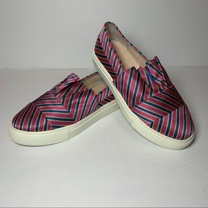 Cecelia New York Rooney Satin Pink Striped Slip-On Sneakers Womens size 8